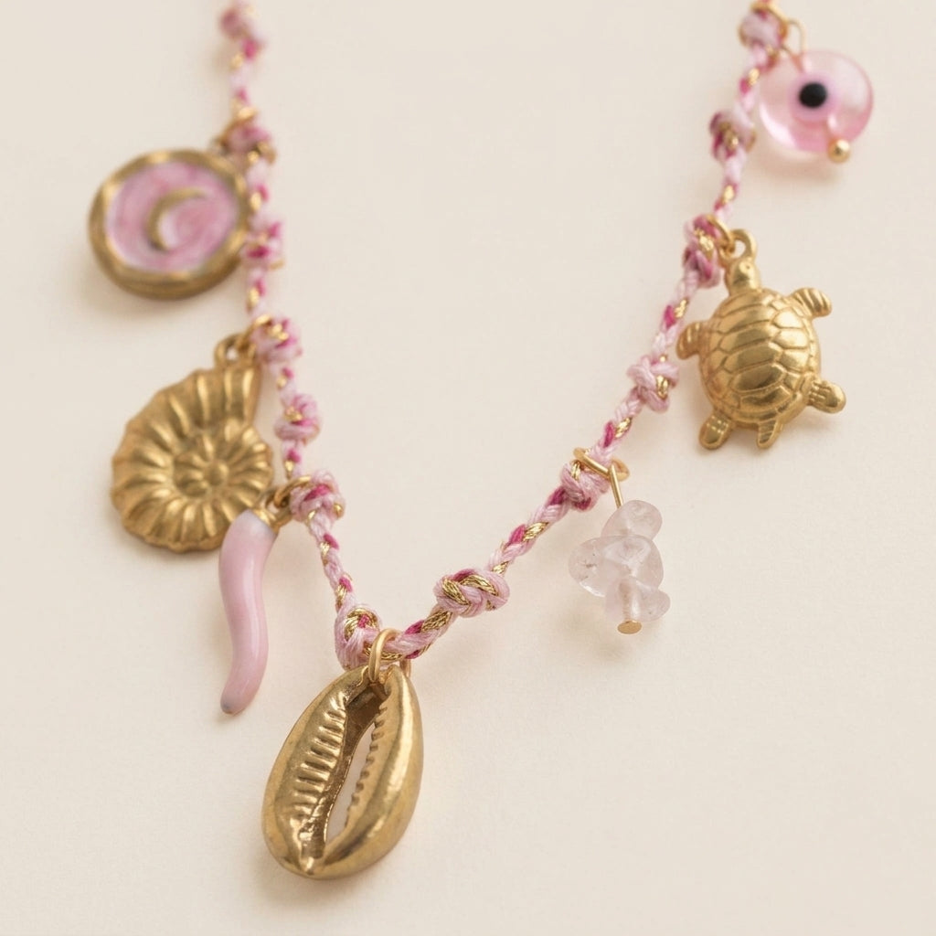 Pink Charm Cord Necklace