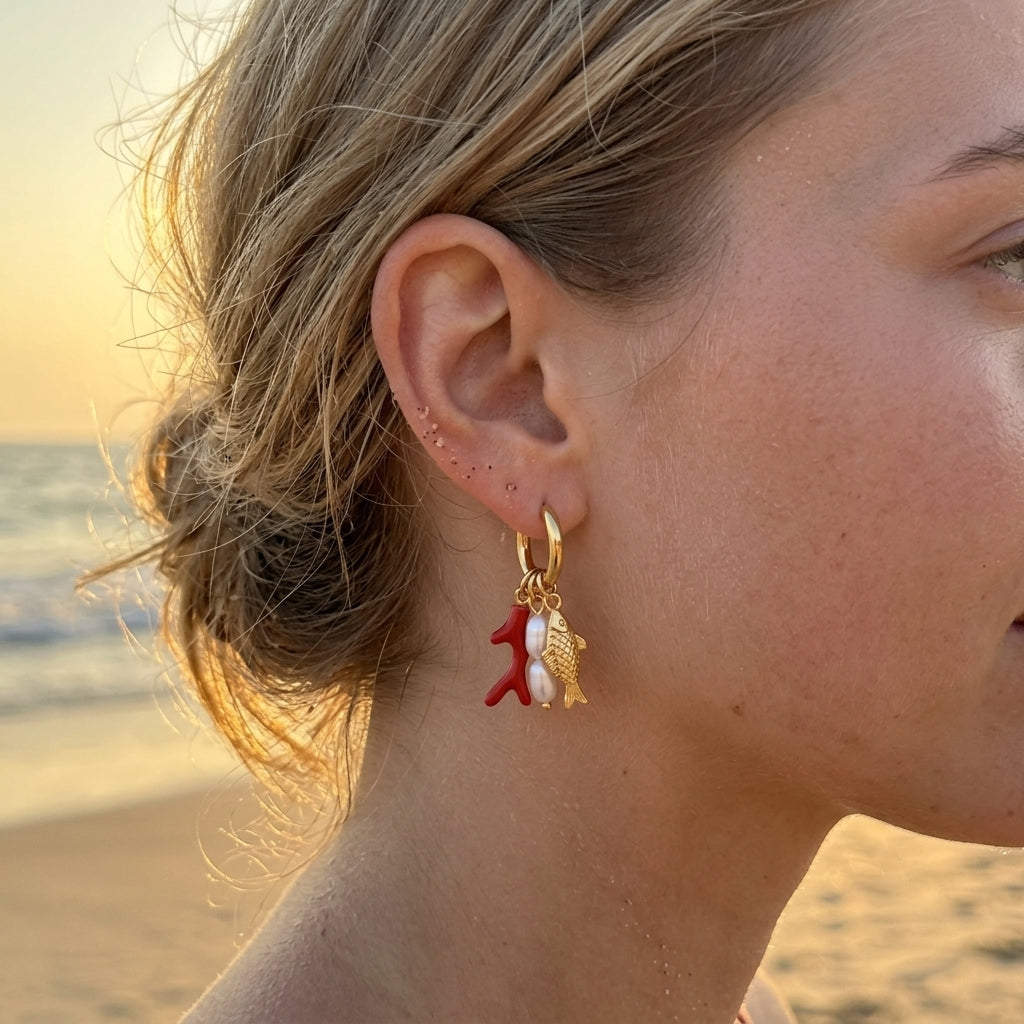 Nautical Shell Dangle Earrings With Pearl