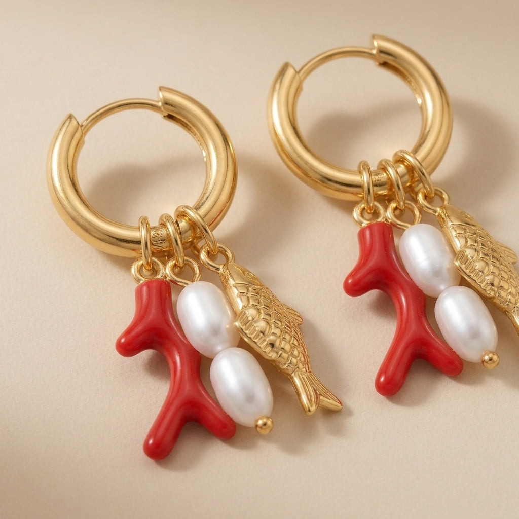 Nautical Shell Dangle Earrings With Pearl