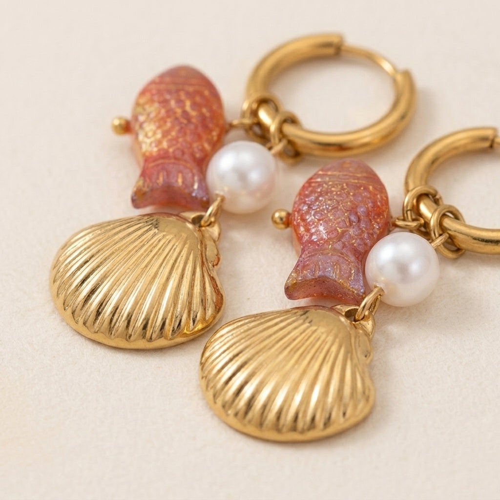 Scallop & Fish Drop Earrings