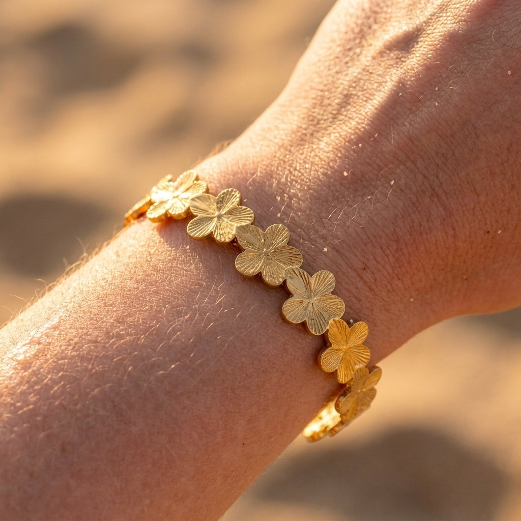 Stainless Steel Flower Open Bangle
