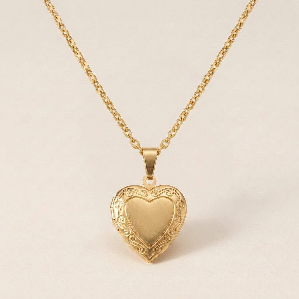 Vintage Scroll Heart Locket Necklace