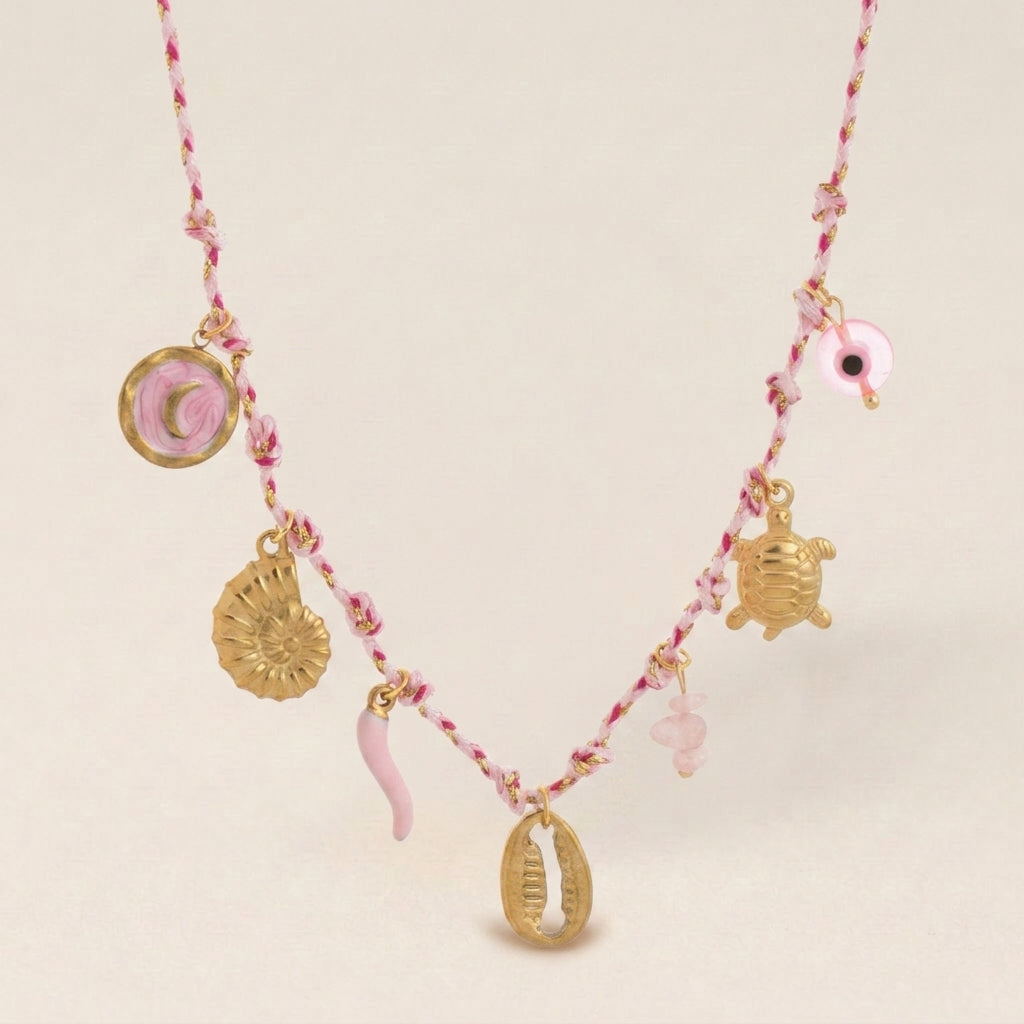 Pink Charm Cord Necklace