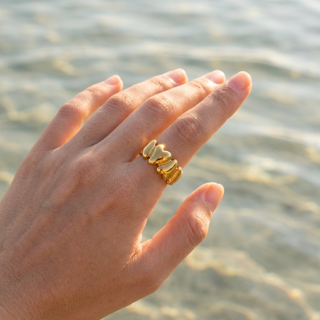 Linked Hearts Gold Ring
