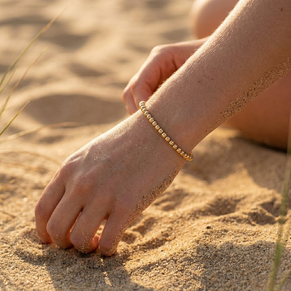 Stainless Steel Bead Bracelet Gold Plated