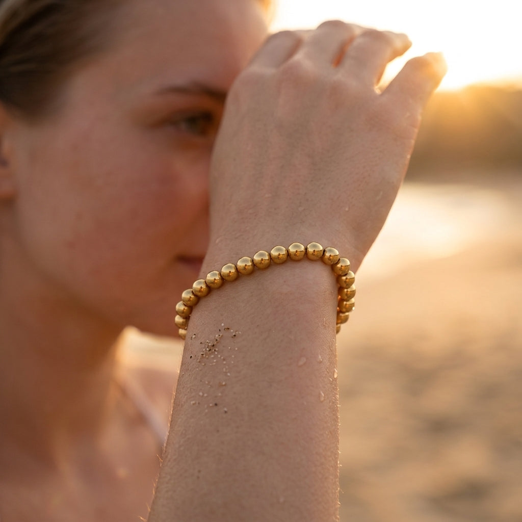 Stainless Steel Bead Bracelet Gold Plated