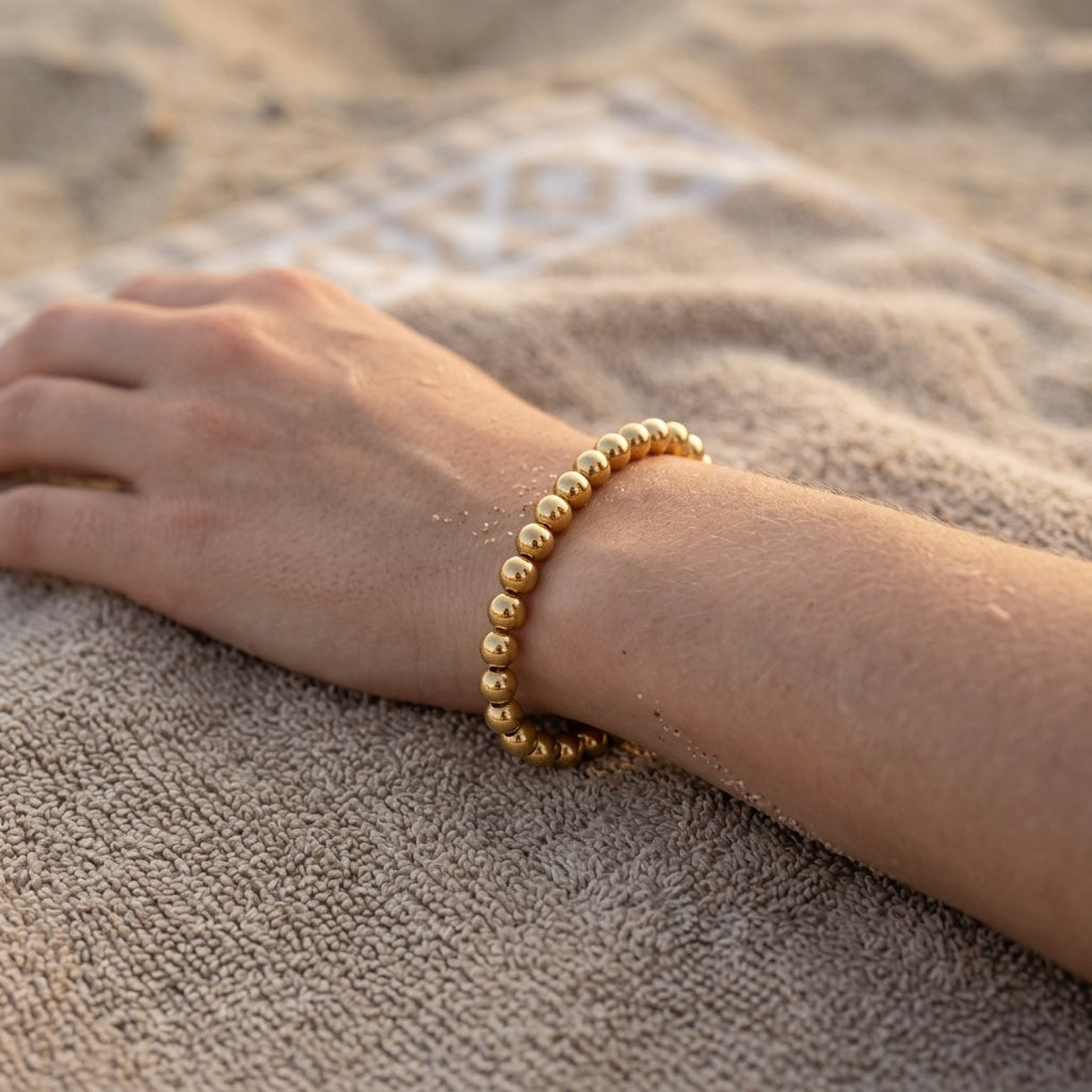 Stainless Steel Bead Bracelet Gold Plated