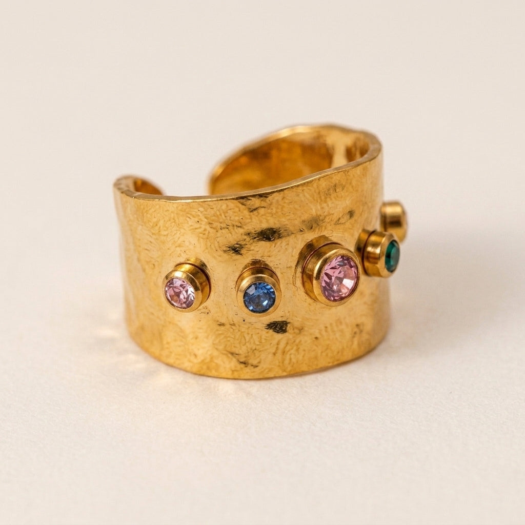 Textured Gold Ring with Gemstones