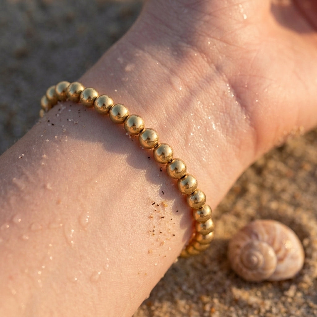Stainless Steel Bead Bracelet Gold Plated