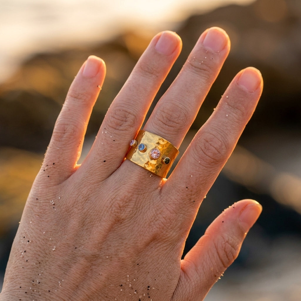 Textured Gold Ring with Gemstones