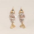 Fish Shell Dangle Earrings Blue Evil Eye