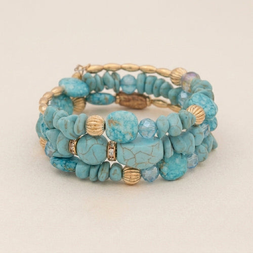 Blue Stone Beaded Stretch Bracelet
