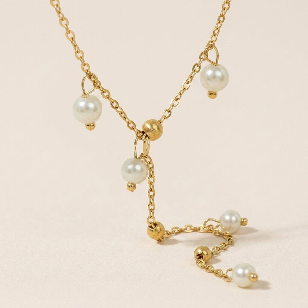 Elegant V Pearl Drop Necklace