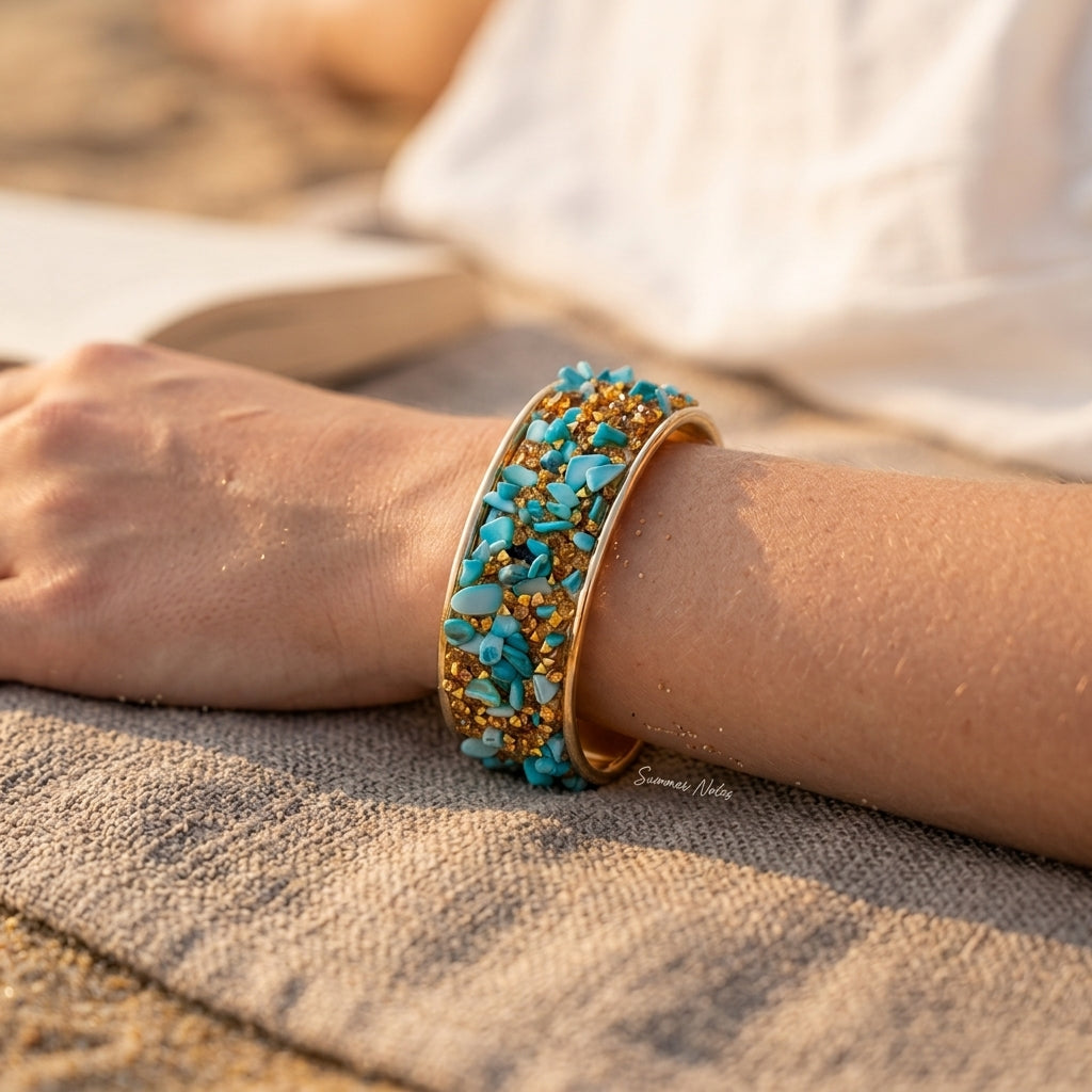 Blue Stone Wide Cuff Bangle