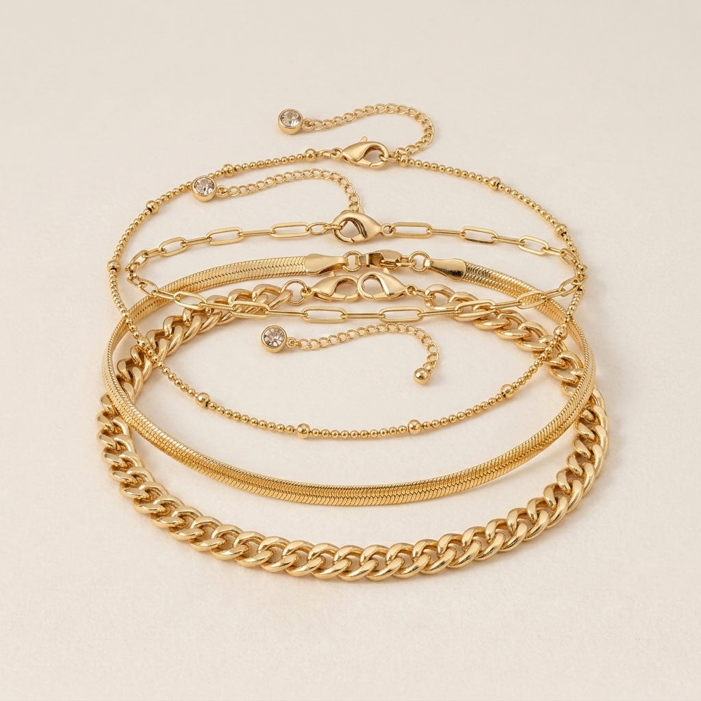 Bead Snake Cuban Bracelet Set