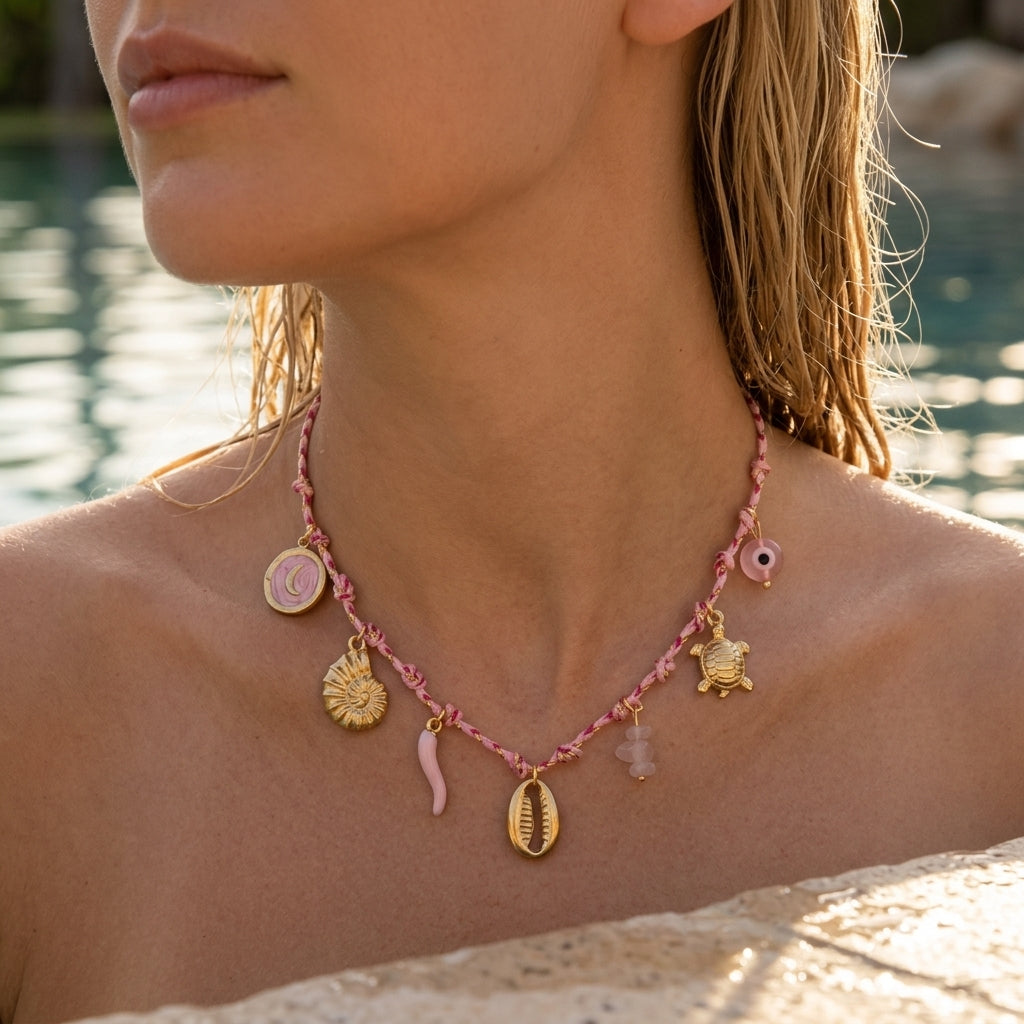Pink Charm Cord Necklace