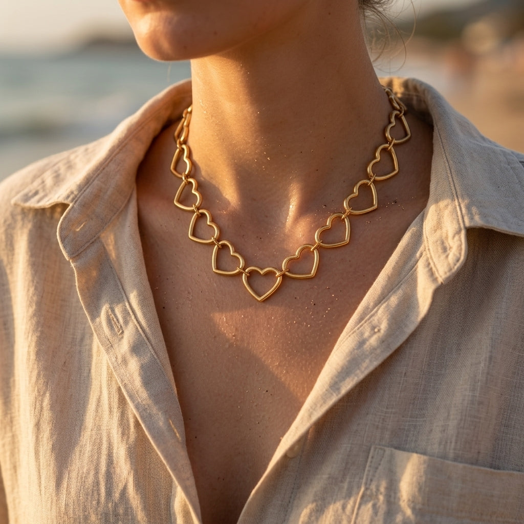 Delicate Linked Heart Collar