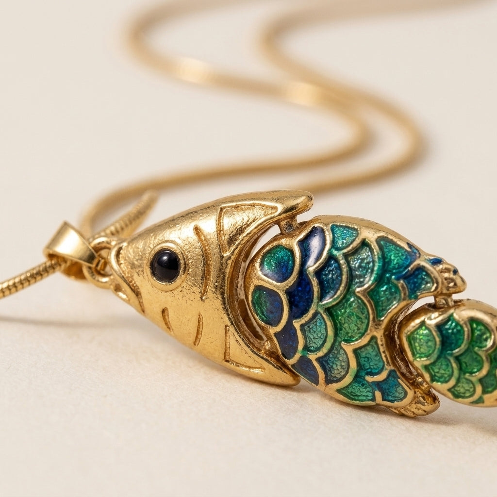 Vintage Koi Fish Pendant Necklace