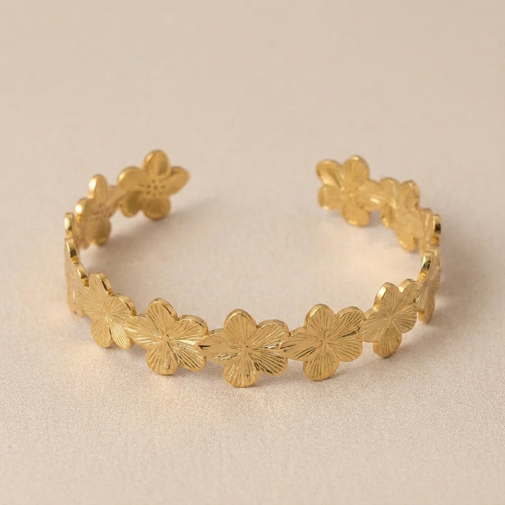 Stainless Steel Flower Open Bangle