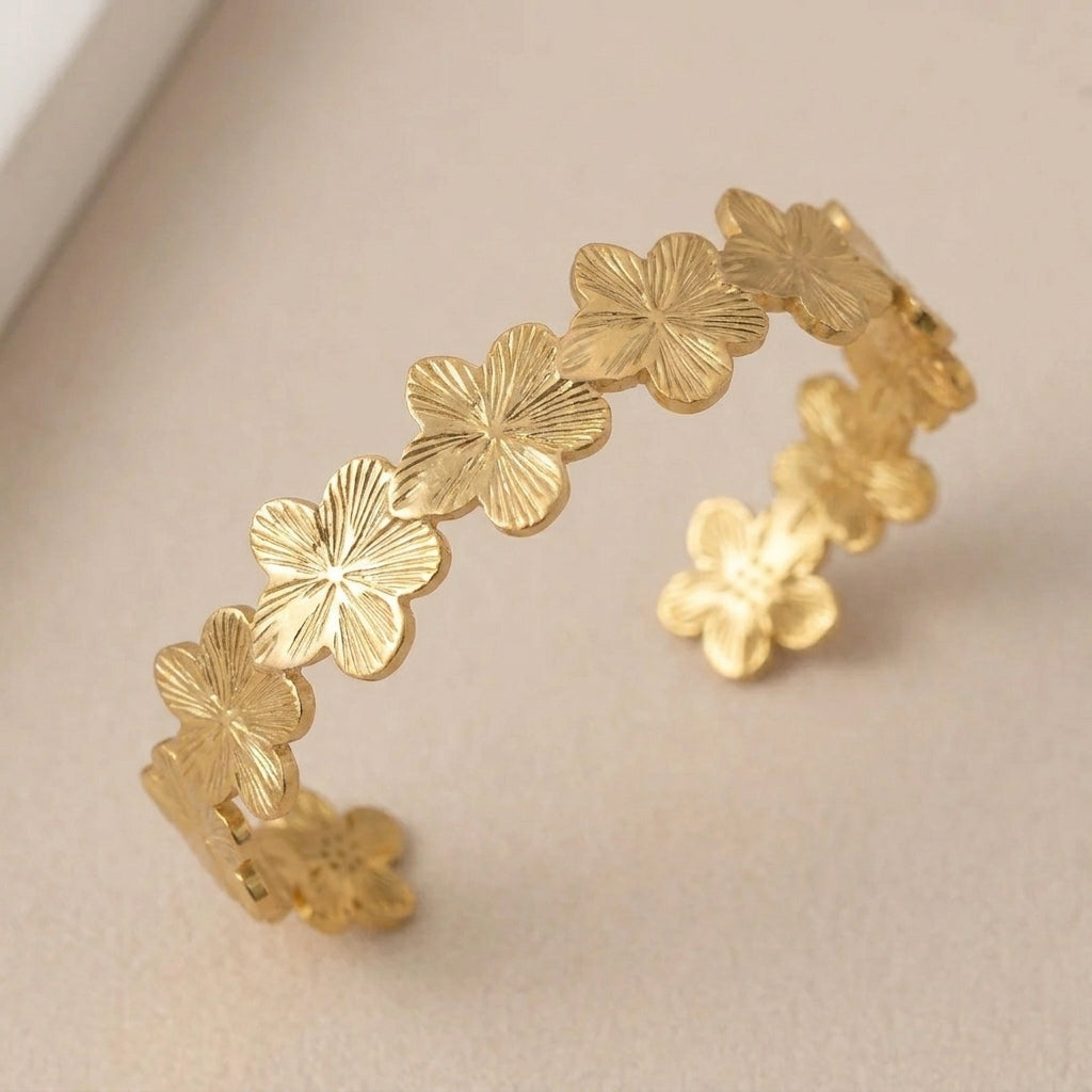 Stainless Steel Flower Open Bangle