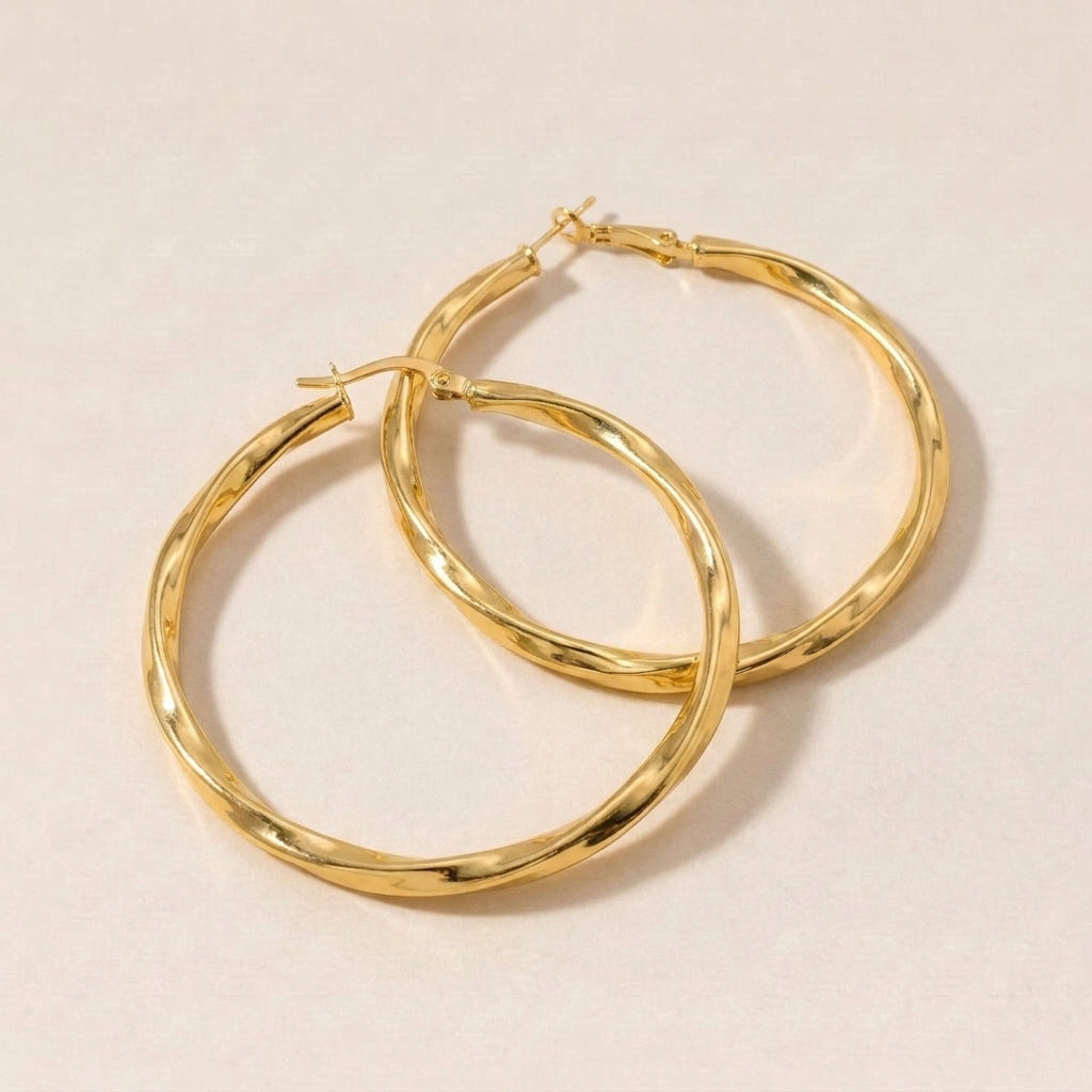 Large Twisted Gold Hoop Earrings