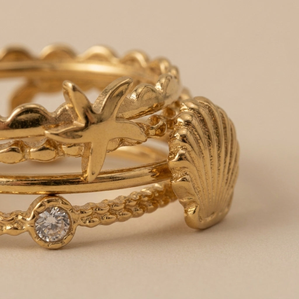 Multi Layer Stackable Rings Gold Plated