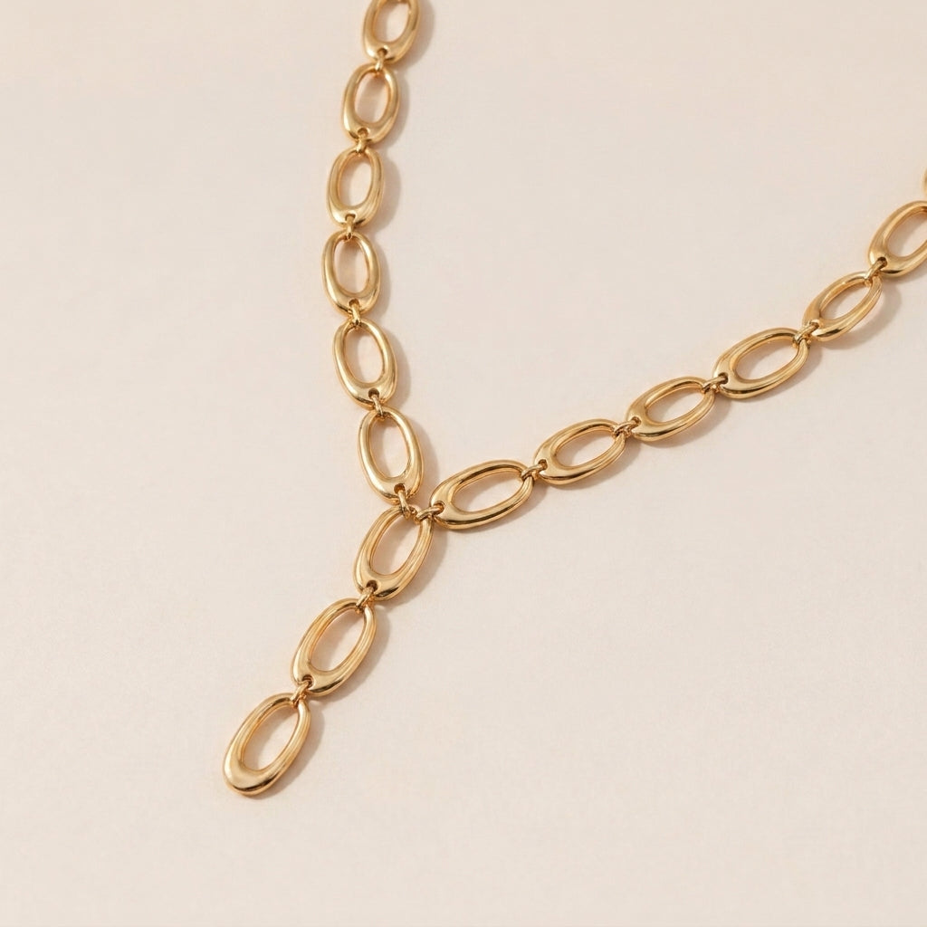 Long Y-Shaped Necklace Copper Chain Leaf Pendant