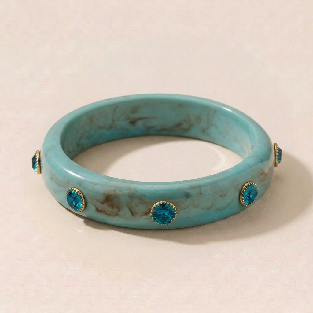 Marble Acrylic Bangle Bracelet Rhinestone