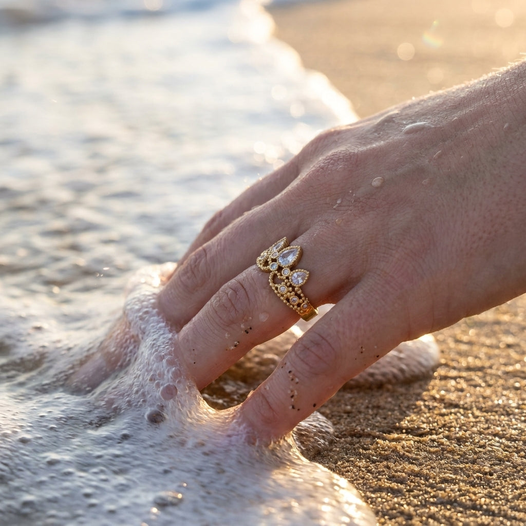 Copper Zirconia Pearl Adjustable Ring
