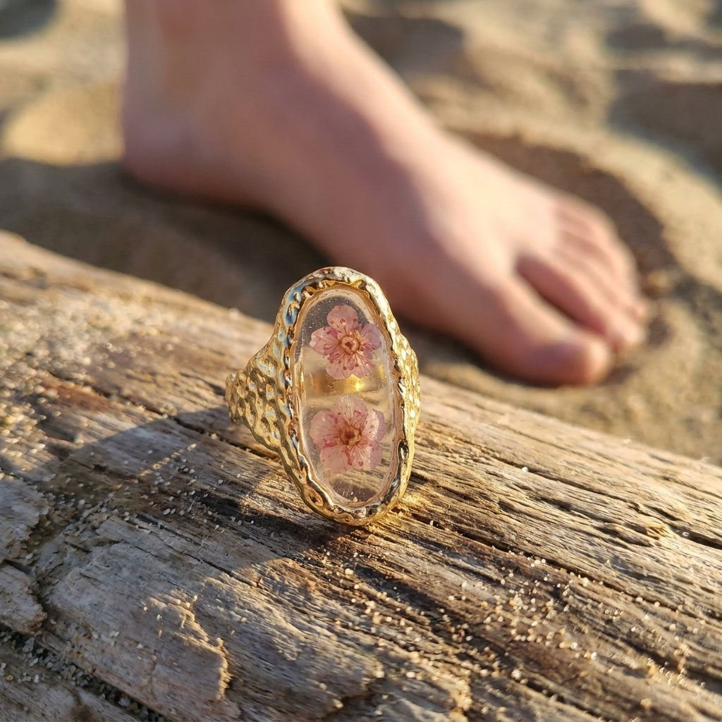 Dried Flower Resin Adjustable Ring