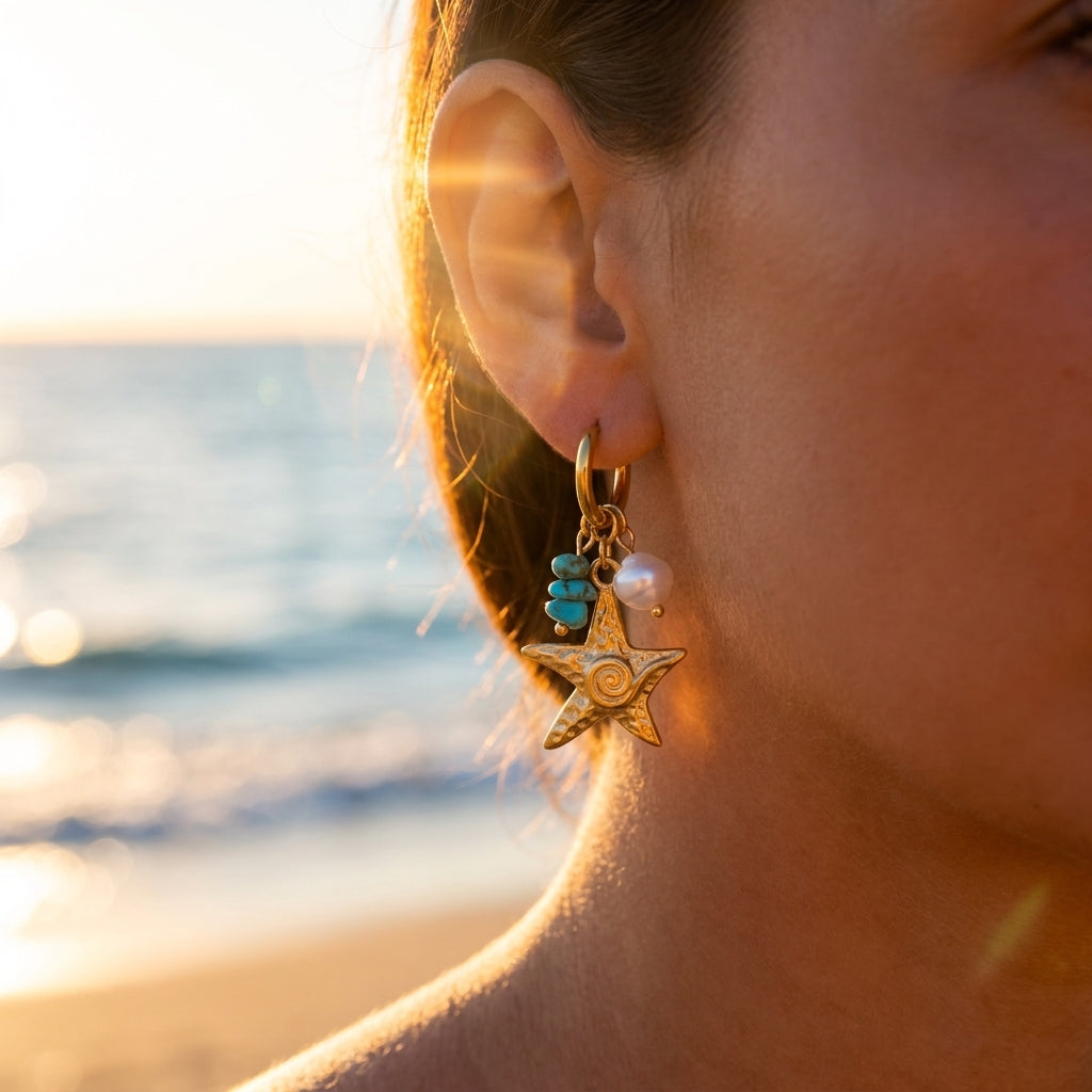 Ocean Starfish Shell Turtle Pendant Necklace