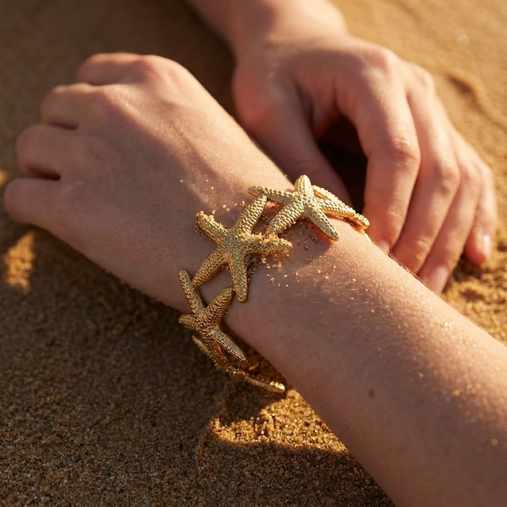Ocean Starfish Gold Cuff Bangle