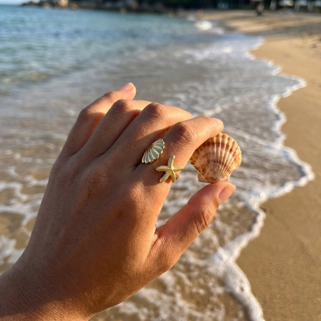Starfish Shell Adjustable Ring