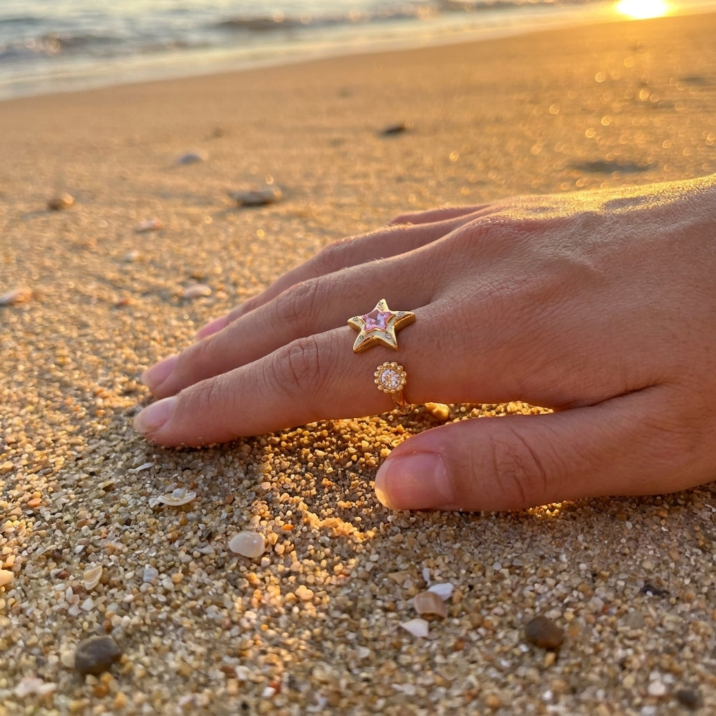 Star Open Ring Pink Zircon