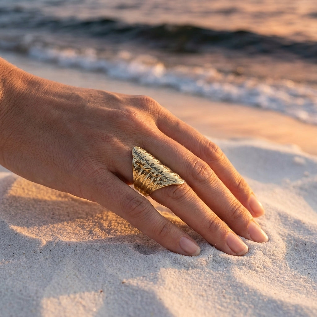 Chunky Textured Wide Gold Statement Rings