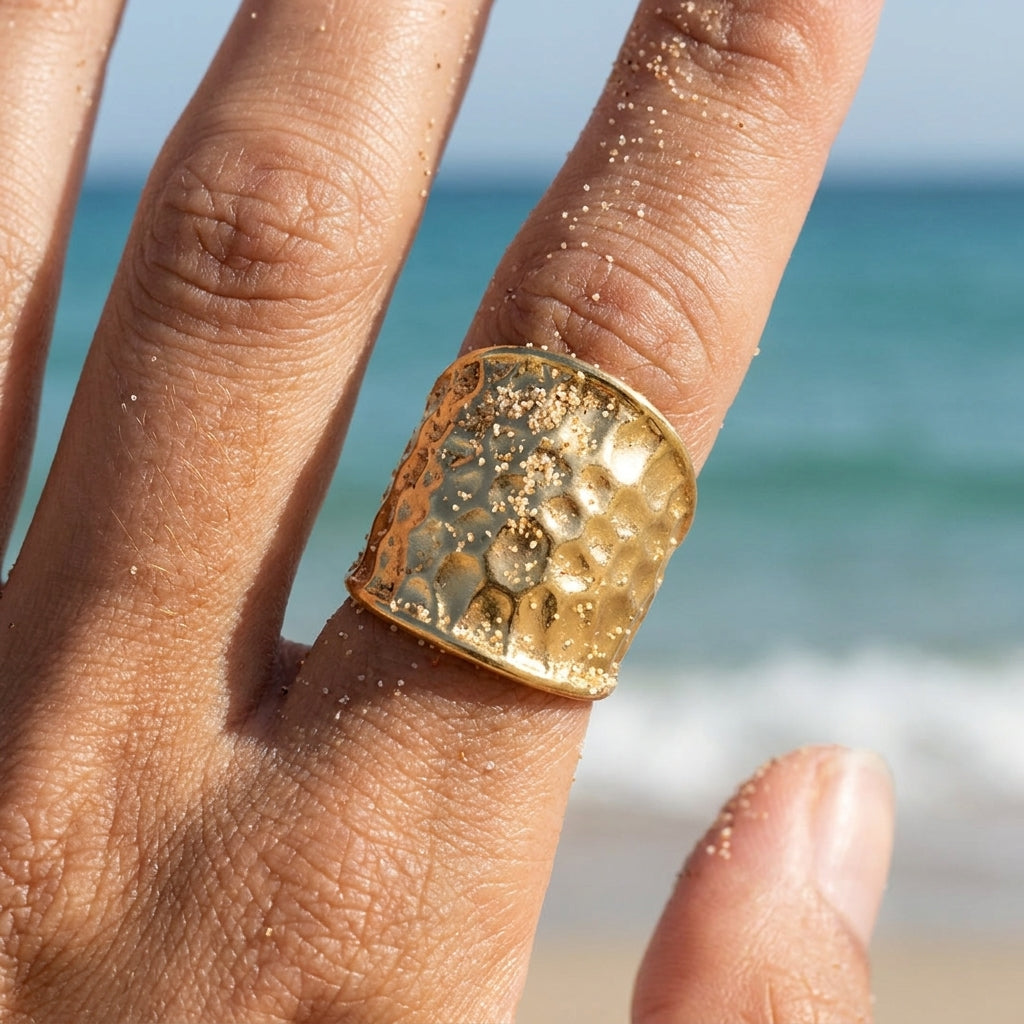 Chunky Textured Wide Gold Statement Rings