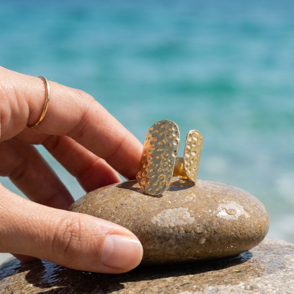 Chunky Textured Wide Gold Statement Rings