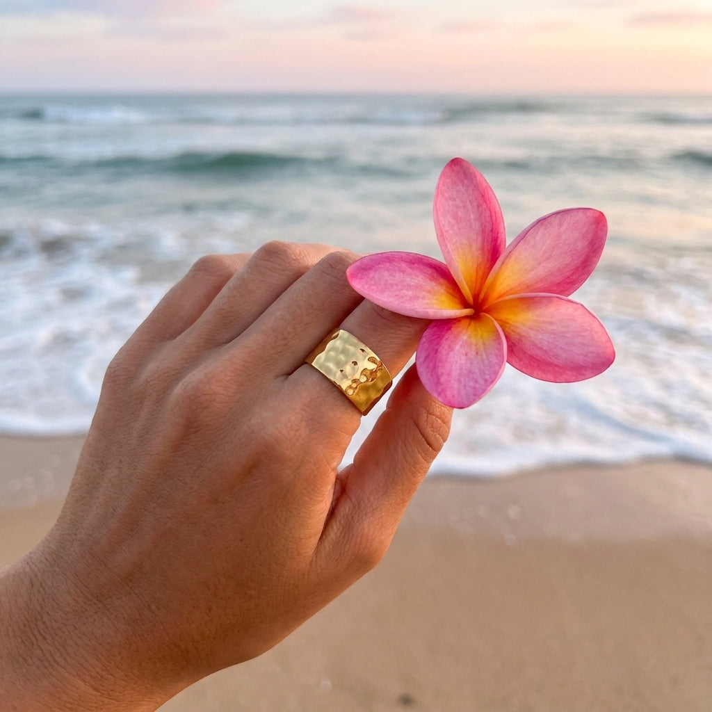 Chunky Textured Wide Gold Statement Rings