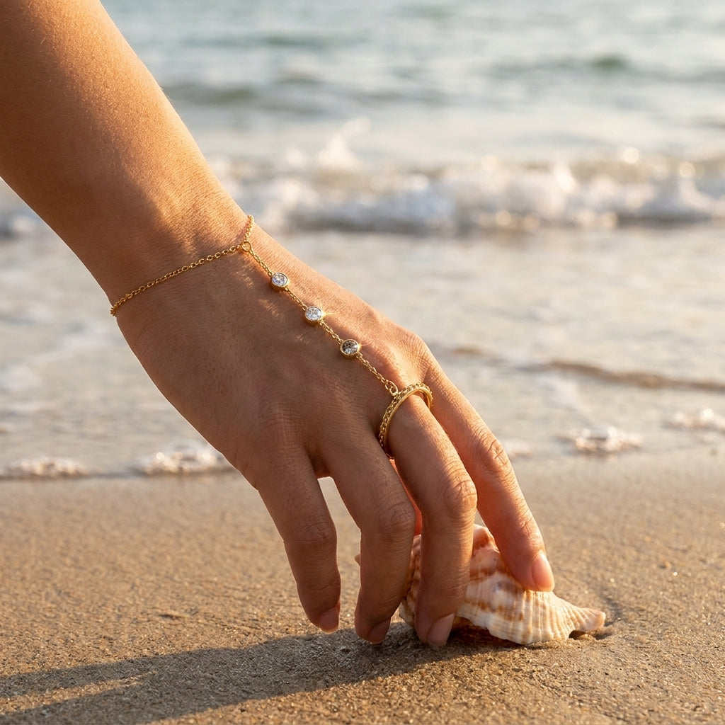 Hand Chain Finger Bracelet Gold Plated