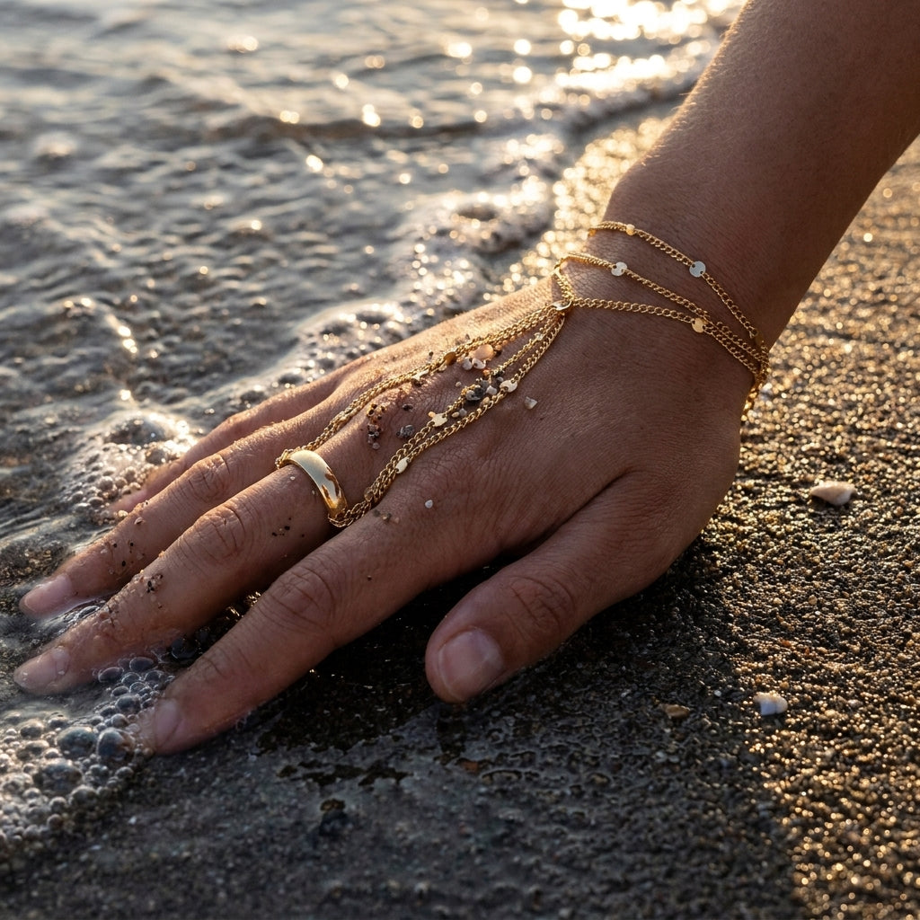 Hand Chain Finger Bracelet Gold Plated