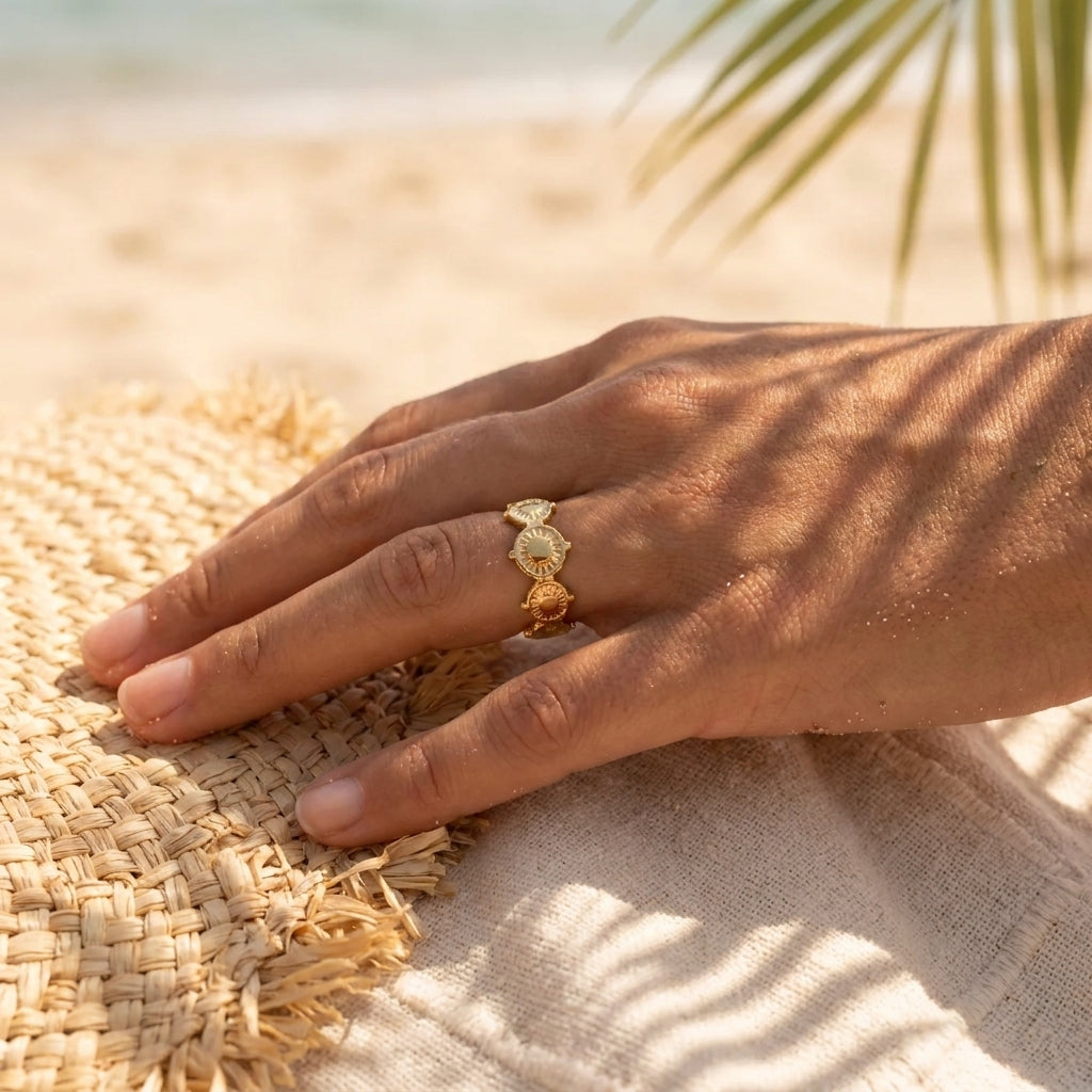Geometric Gold Plated Sunburst Ring