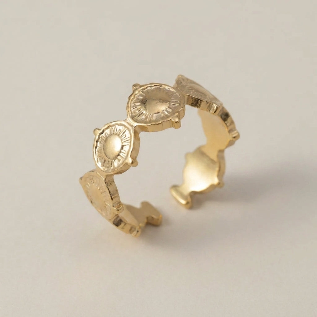 Geometric Gold Plated Sunburst Ring
