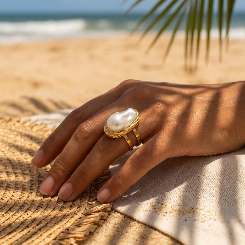 Vintage Gold Plated Pearl Flower Ring
