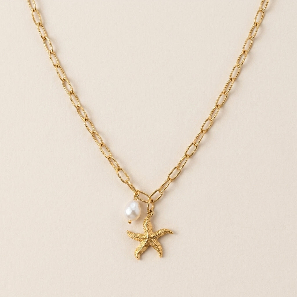 Gold Starfish & Pearl Necklace