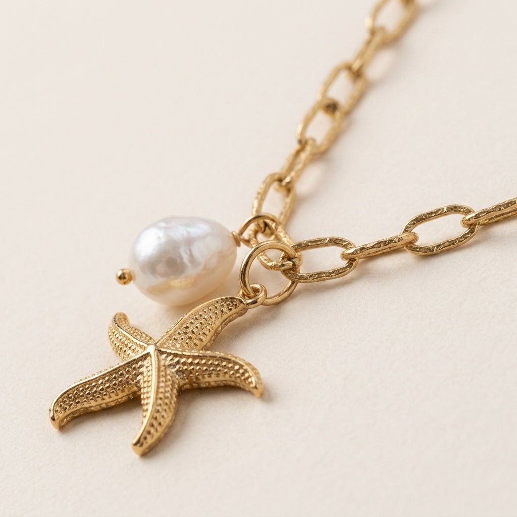 Gold Starfish & Pearl Necklace
