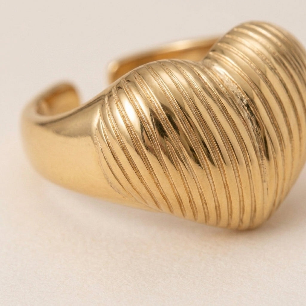 Ribbed Heart Gold Ring