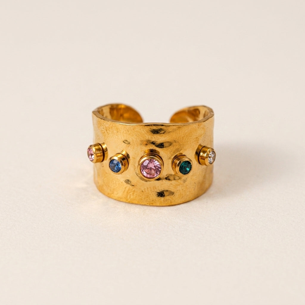 Textured Gold Ring with Gemstones