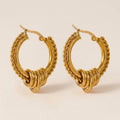 Twisted Rope Multi-Ring Charm Gold Hoop Earrings