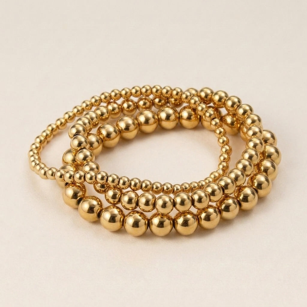 Stainless Steel Bead Bracelet Gold Plated