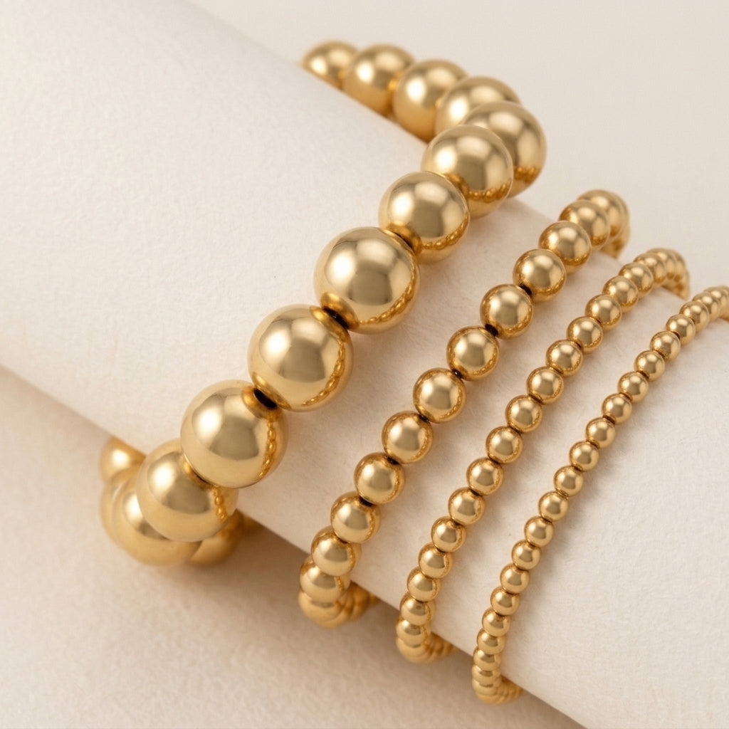 Stainless Steel Bead Bracelet Gold Plated